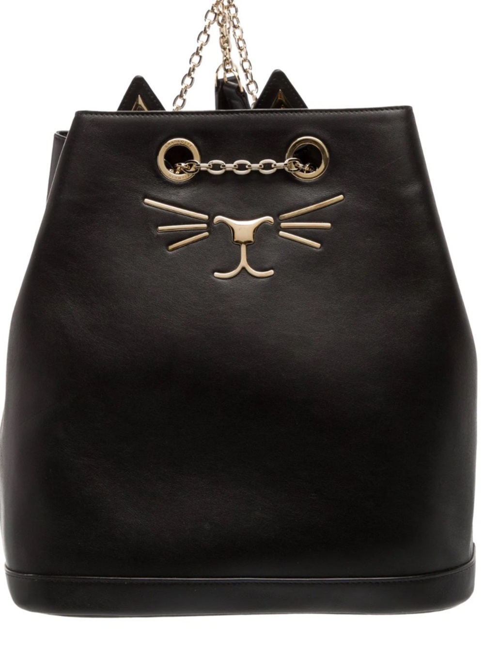 Violet Ray Black Cat Gold Chain Detail Faux Leather Backpack NWT *Few Marks*